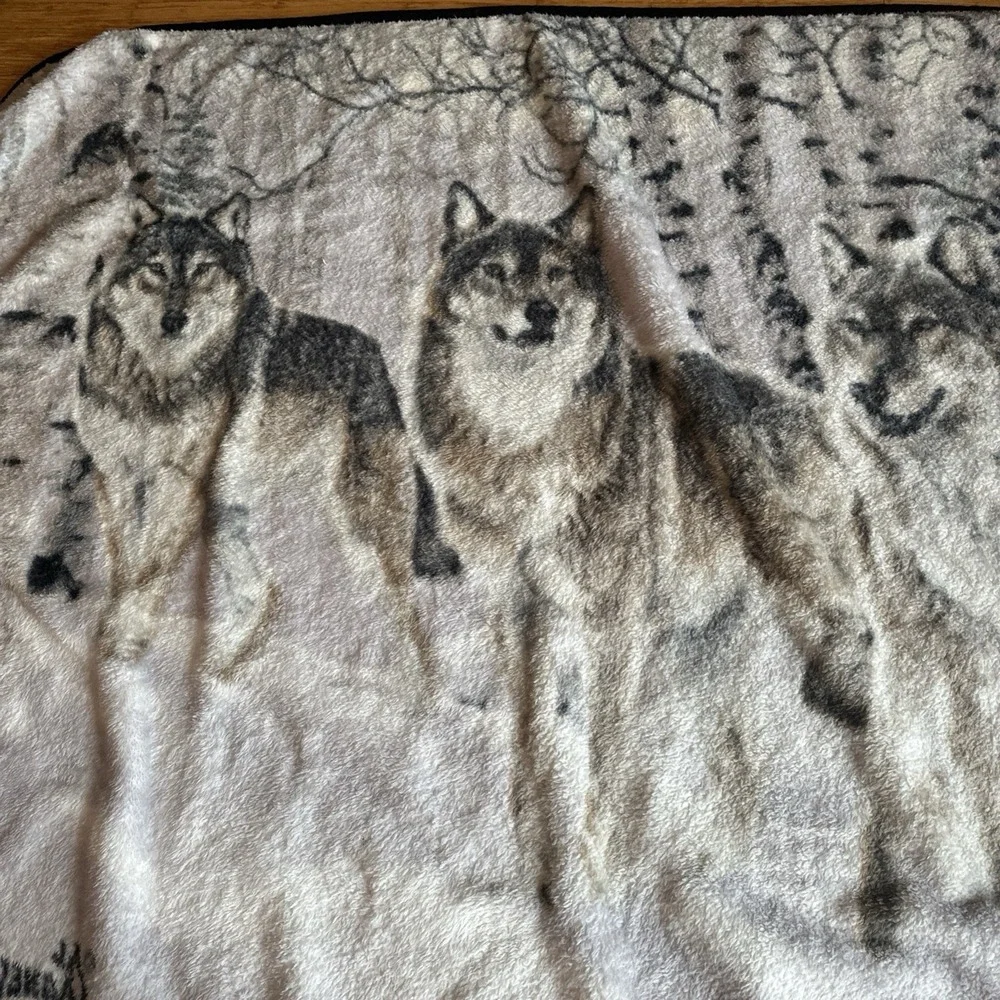 Vintage  AL AGNEW Renegades Wolf Pack Winter Forest Birch Throw Blanket Fleece